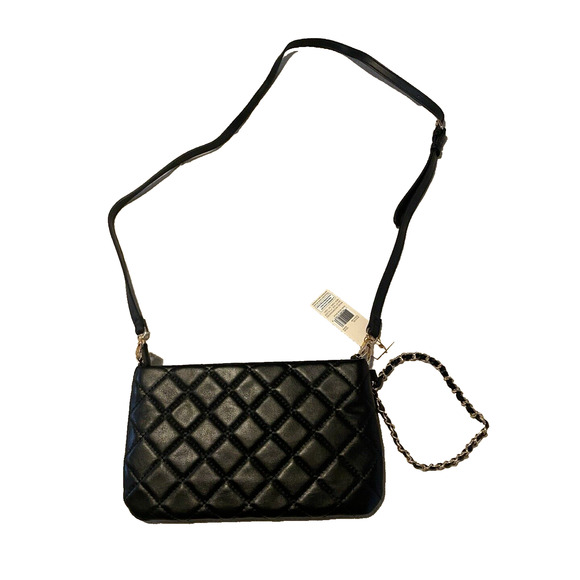 NWT Ellen Tracy Purse Black Diamond Quilted Collection Wristlet Detachable Strap - Picture 2 of 9